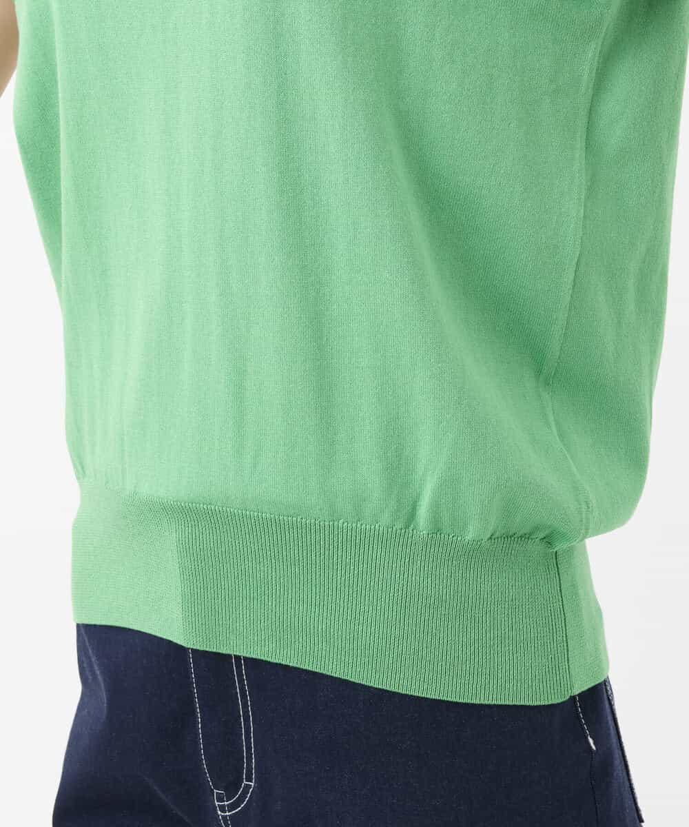 FKFGS28110 MK MICHEL KLEIN(MK ミッシェルクラン) バックパール調釦デザイン半袖ニット/洗える グリーン