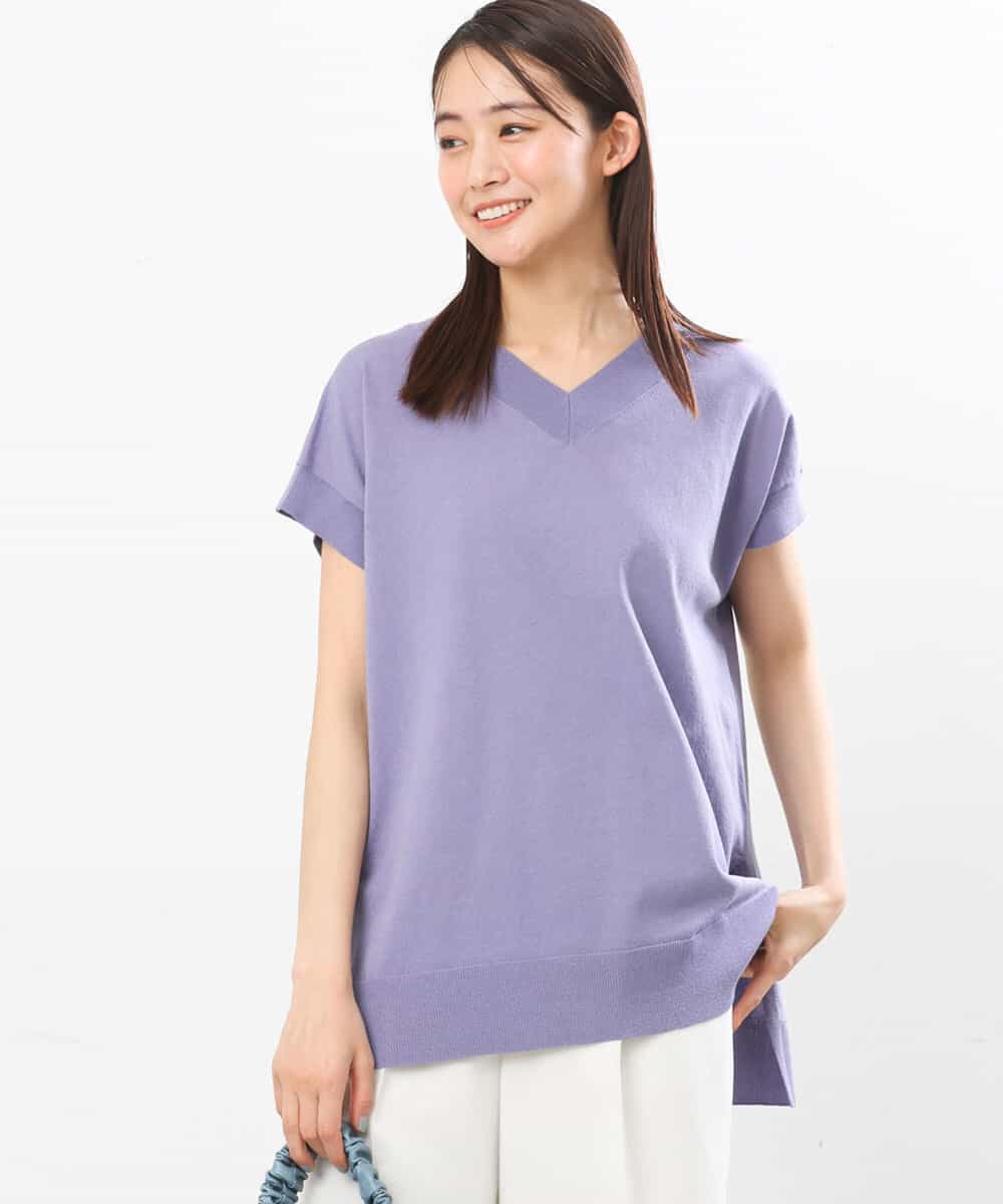 FKFGS32120 MK MICHEL KLEIN(MK ミッシェルクラン) Vネックチュニックニット/洗える パープル