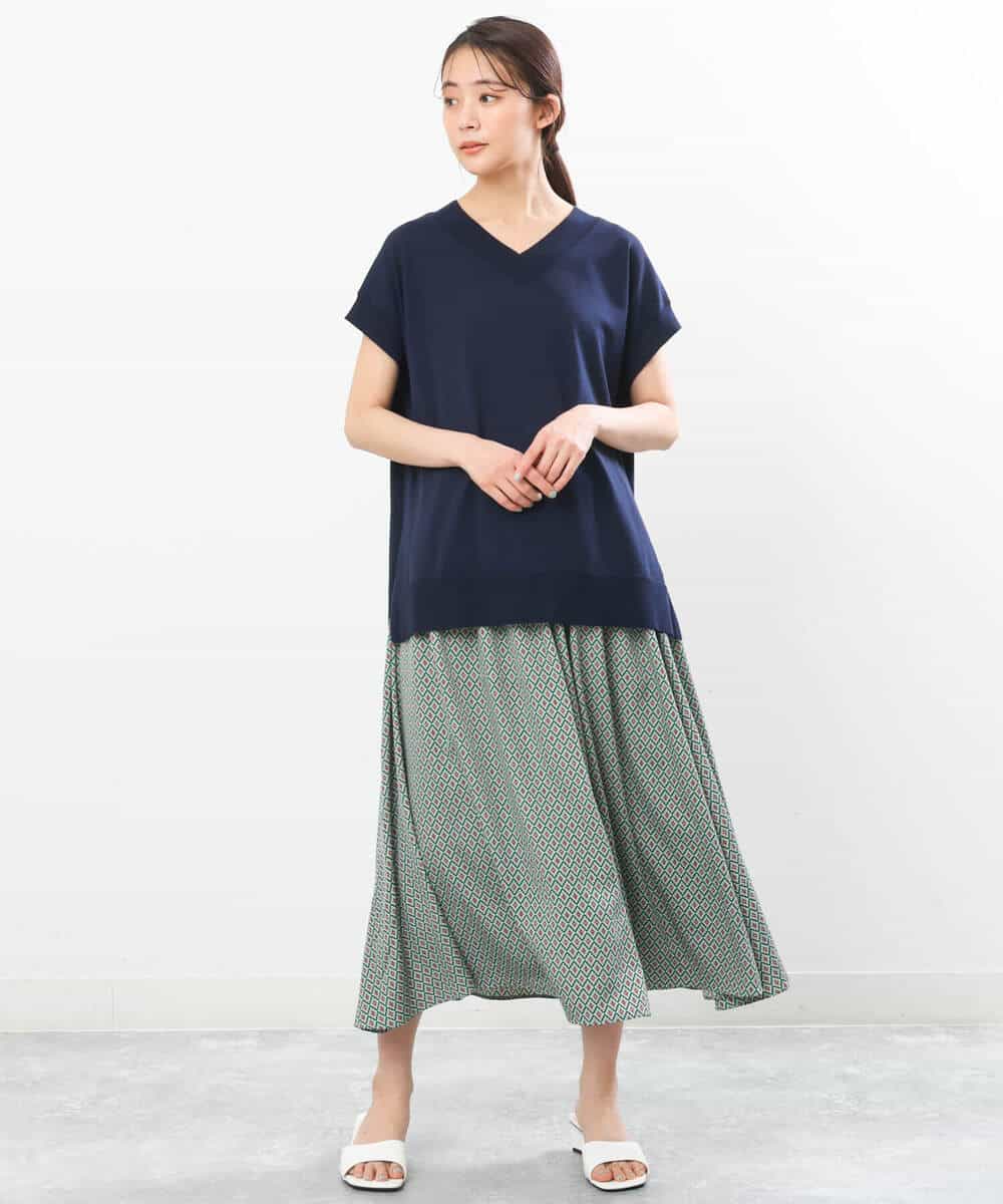 FKFGS32120 MK MICHEL KLEIN(MK ミッシェルクラン) Vネックチュニックニット/洗える パープル