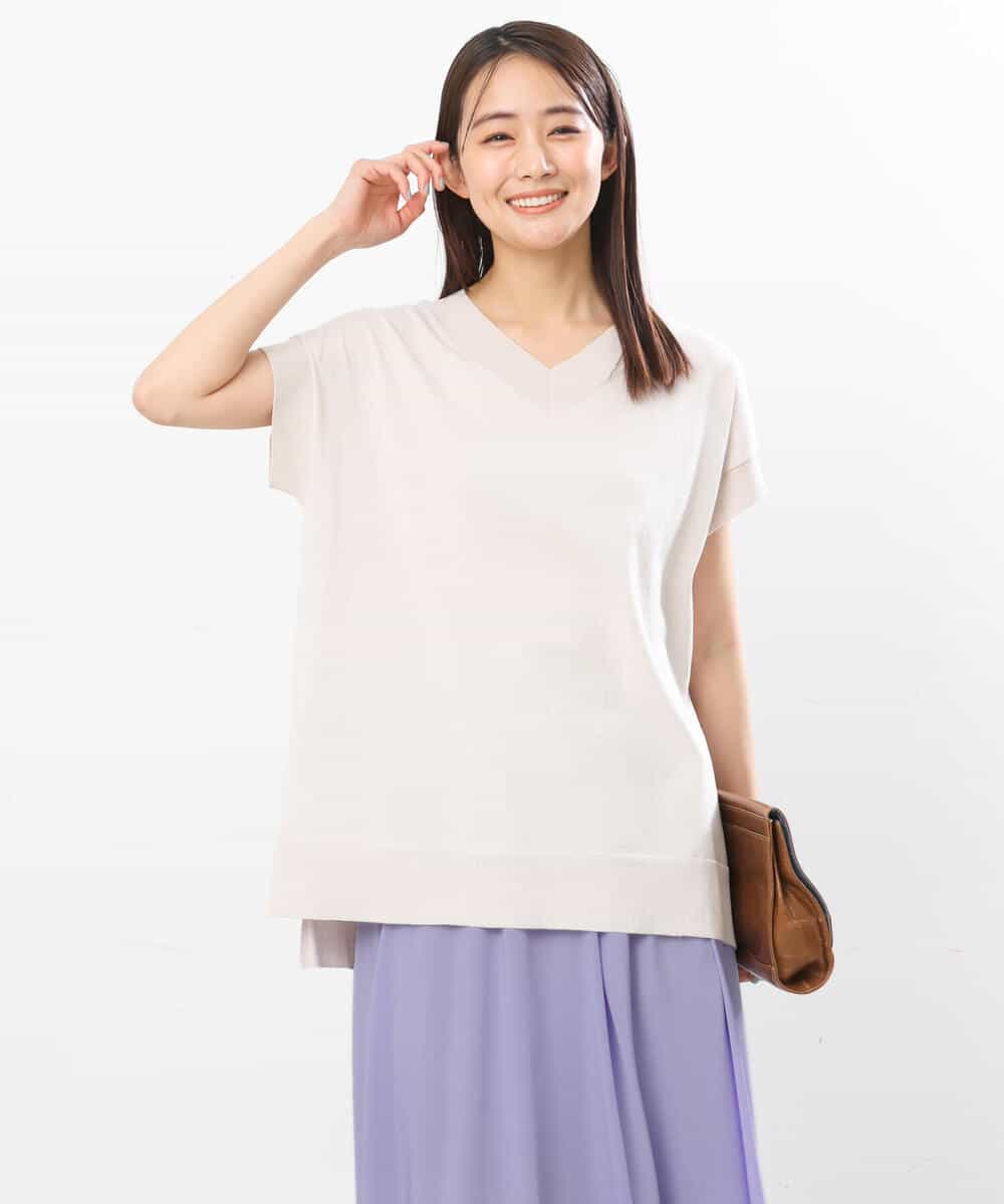 FKFGS32120 MK MICHEL KLEIN(MK ミッシェルクラン) Vネックチュニックニット/洗える パープル
