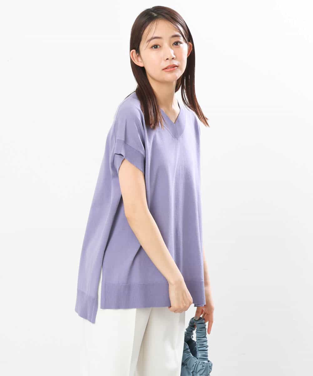 FKFGS32120 MK MICHEL KLEIN(MK ミッシェルクラン) Vネックチュニックニット/洗える パープル