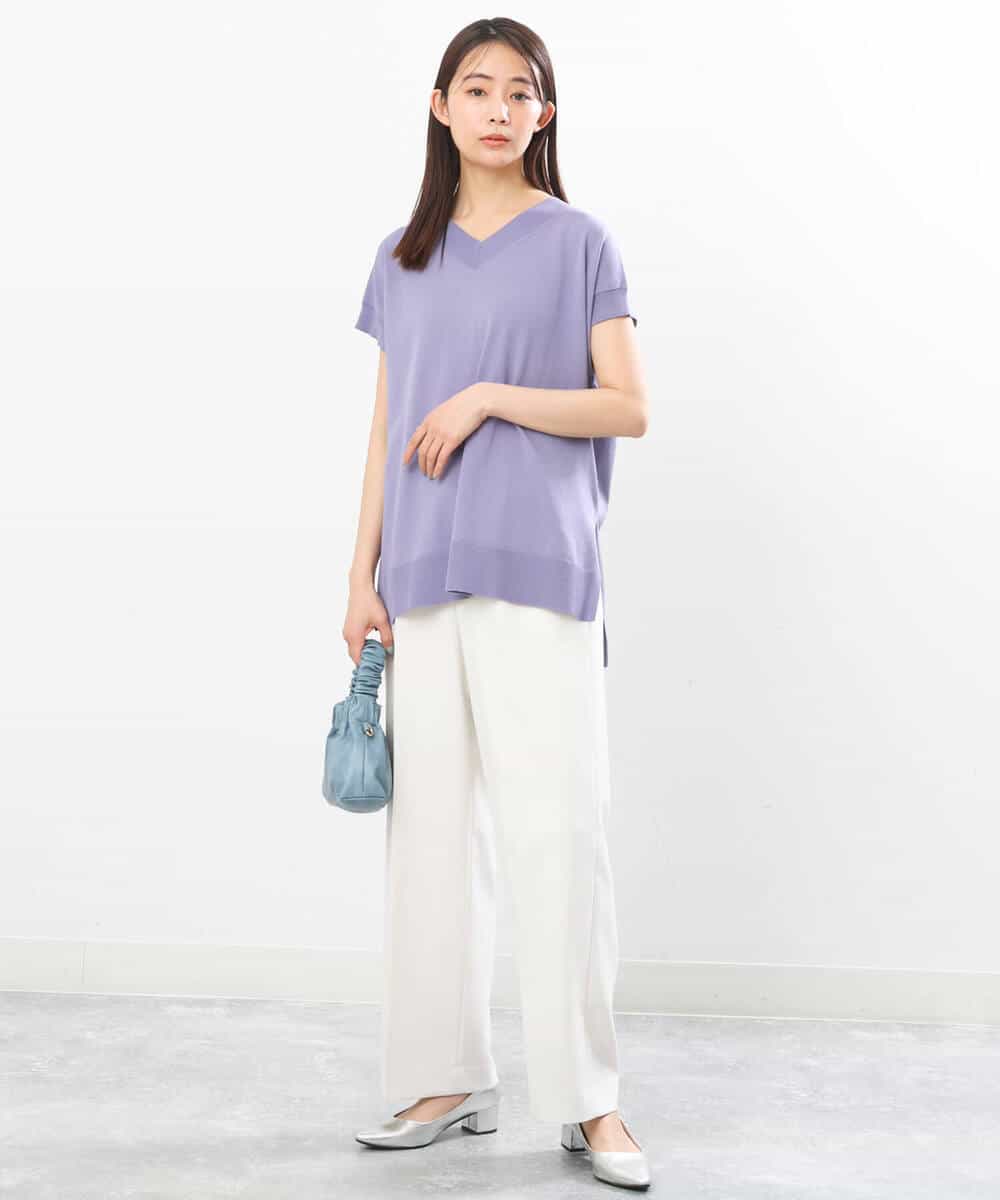 FKFGS32120 MK MICHEL KLEIN(MK ミッシェルクラン) Vネックチュニックニット/洗える パープル