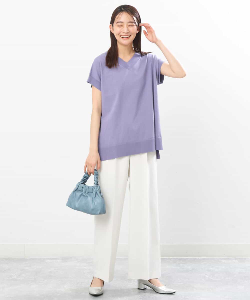 FKFGS32120 MK MICHEL KLEIN(MK ミッシェルクラン) Vネックチュニックニット/洗える パープル