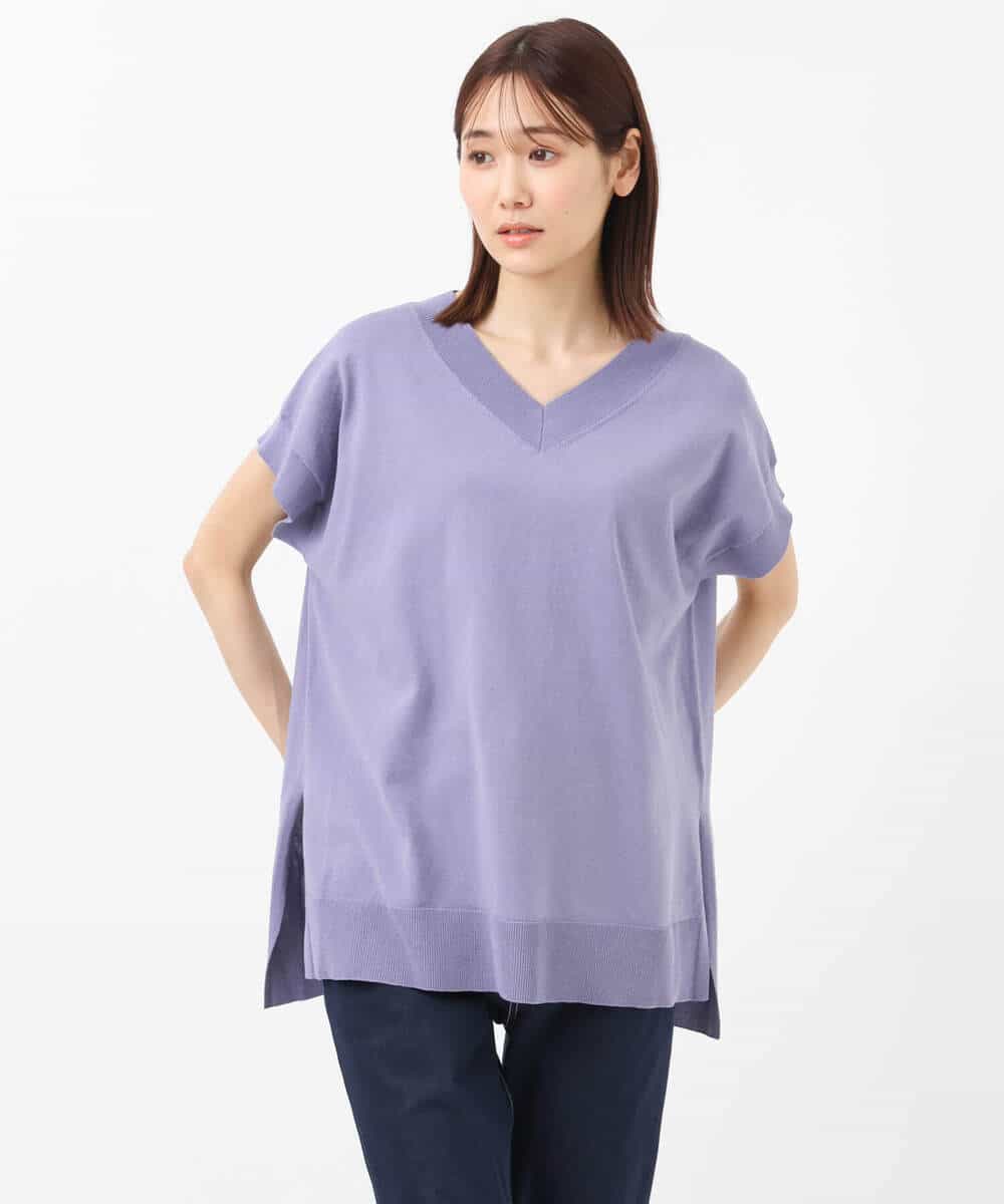 FKFGS32120 MK MICHEL KLEIN(MK ミッシェルクラン) Vネックチュニックニット/洗える パープル