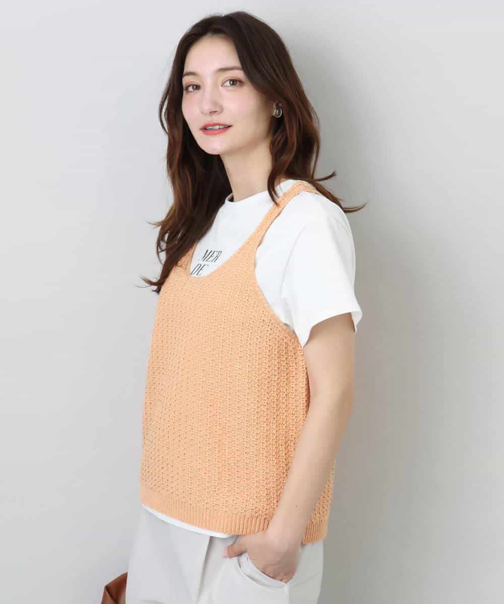 FKFHA50080 MK MICHEL KLEIN(MK ミッシェルクラン) タック編みタンクトップニット/洗える オレンジピーチ