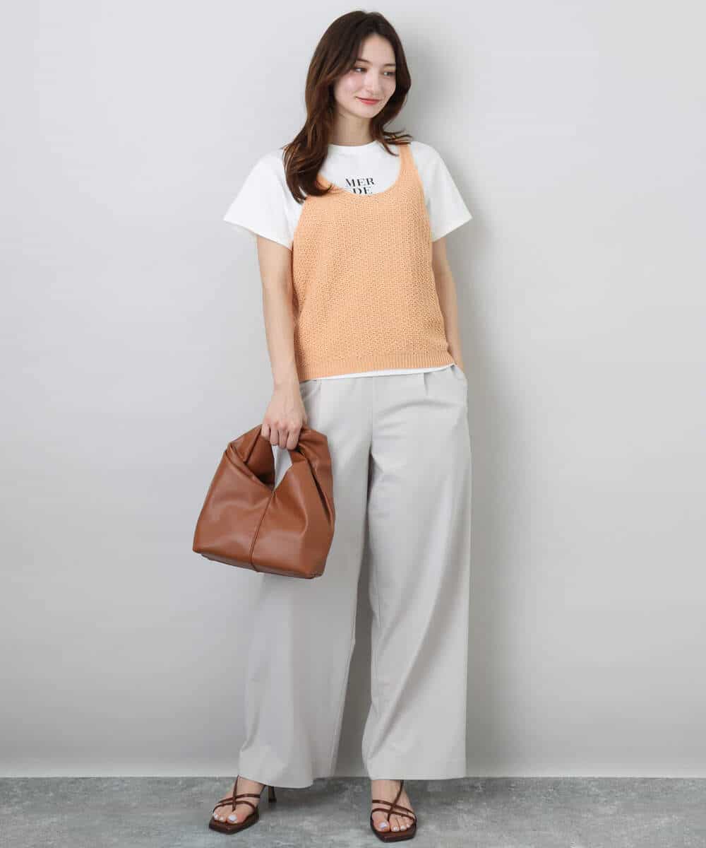 FKFHA50080 MK MICHEL KLEIN(MK ミッシェルクラン) タック編みタンクトップニット/洗える オレンジピーチ