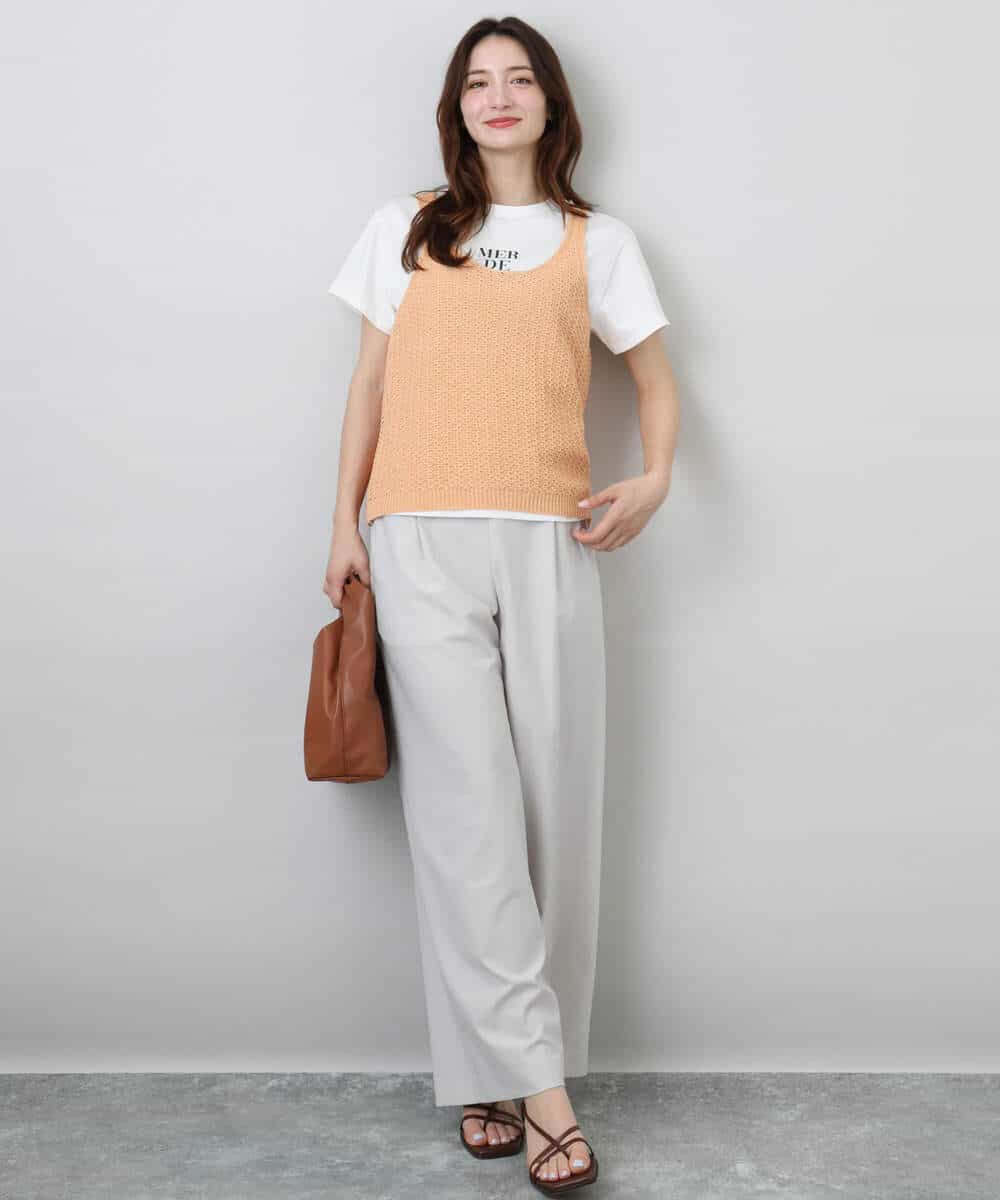 FKFHA50080 MK MICHEL KLEIN(MK ミッシェルクラン) タック編みタンクトップニット/洗える オレンジピーチ