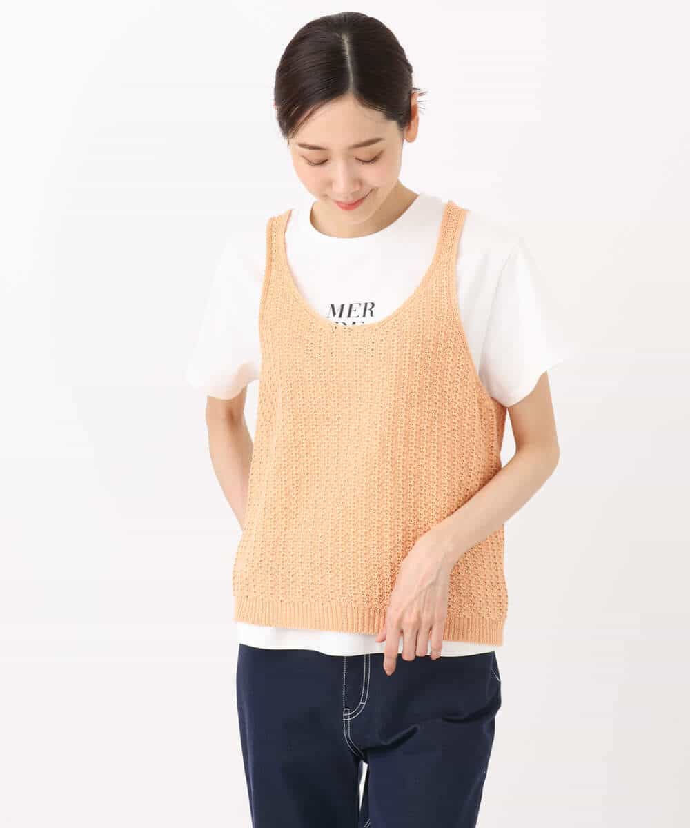 FKFHA50080 MK MICHEL KLEIN(MK ミッシェルクラン) タック編みタンクトップニット/洗える オレンジピーチ