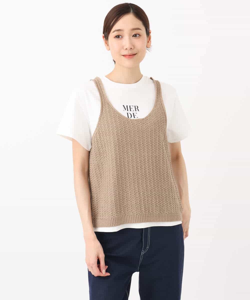 FKFHA50080 MK MICHEL KLEIN(MK ミッシェルクラン) タック編みタンクトップニット/洗える オレンジピーチ