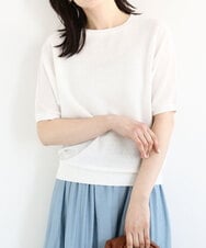 FKFHA51120 MK MICHEL KLEIN(MK ミッシェルクラン) ガーター編み五分袖ニット/洗える ホワイト