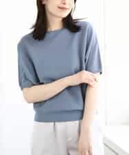FKFHA51120 MK MICHEL KLEIN(MK ミッシェルクラン) ガーター編み五分袖ニット/洗える ライトブルー