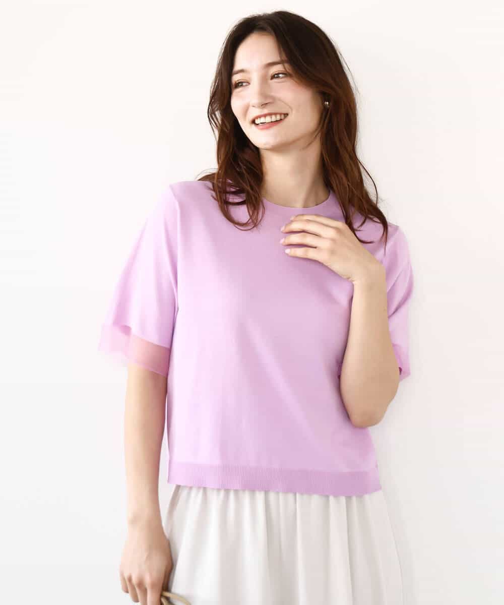 FKFHA52120 MK MICHEL KLEIN(MK ミッシェルクラン) 袖シアークロップドニット/接触冷感/UVカット/洗える ホワイト