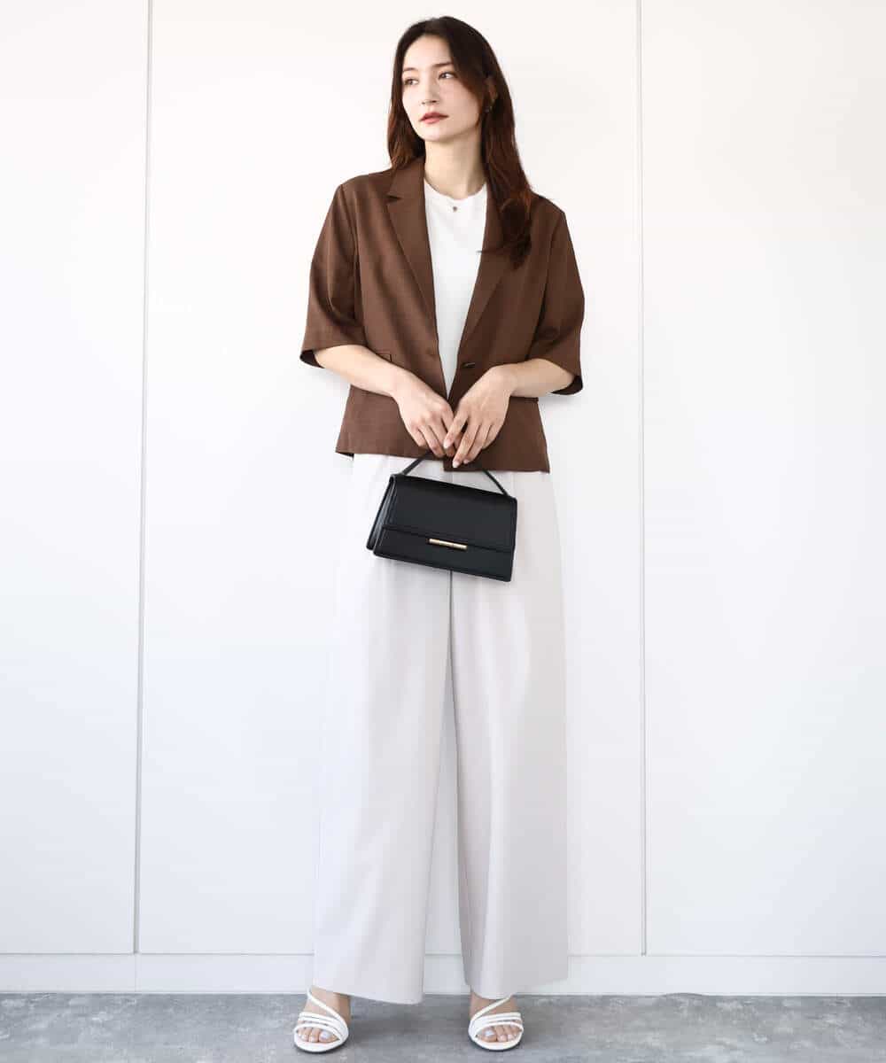 FKFHA52120 MK MICHEL KLEIN(MK ミッシェルクラン) 袖シアークロップドニット/接触冷感/UVカット/洗える ホワイト