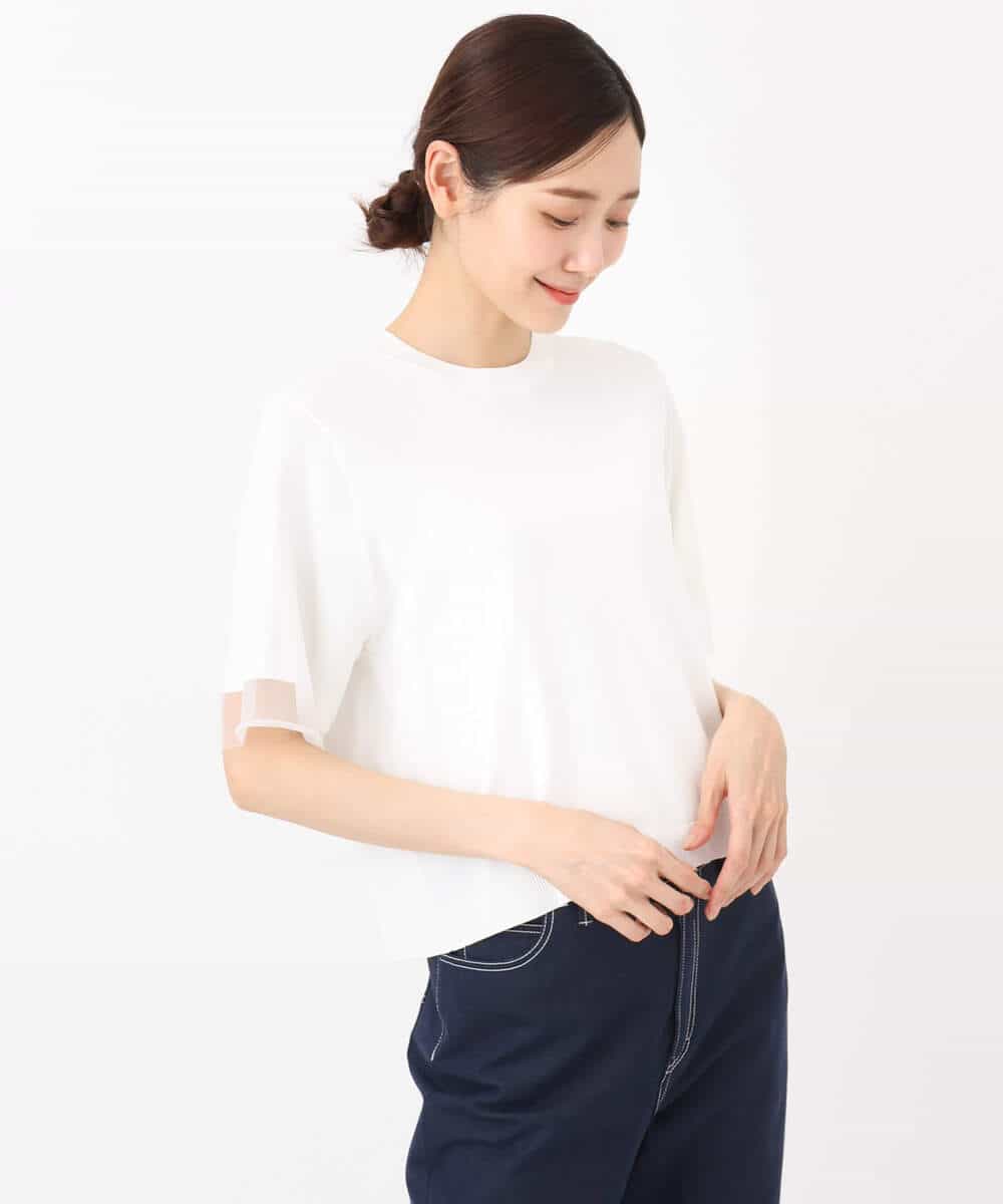 FKFHA52120 MK MICHEL KLEIN(MK ミッシェルクラン) 袖シアークロップドニット/接触冷感/UVカット/洗える ホワイト