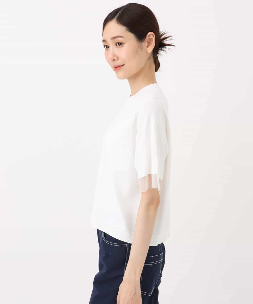 FKFHA52120 MK MICHEL KLEIN(MK ミッシェルクラン) 袖シアークロップドニット/接触冷感/UVカット/洗える ホワイト