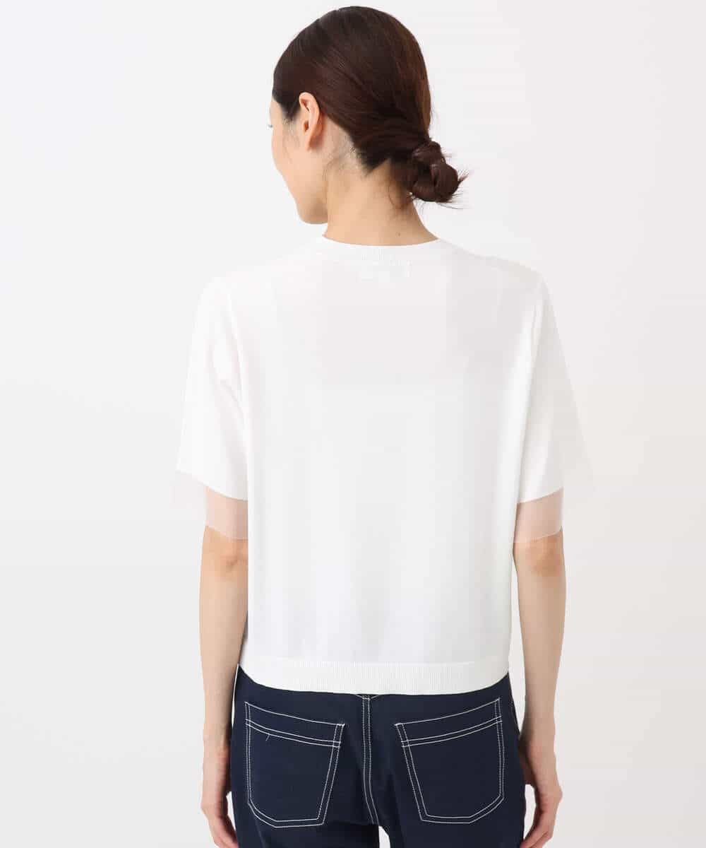 FKFHA52120 MK MICHEL KLEIN(MK ミッシェルクラン) 袖シアークロップドニット/接触冷感/UVカット/洗える ホワイト