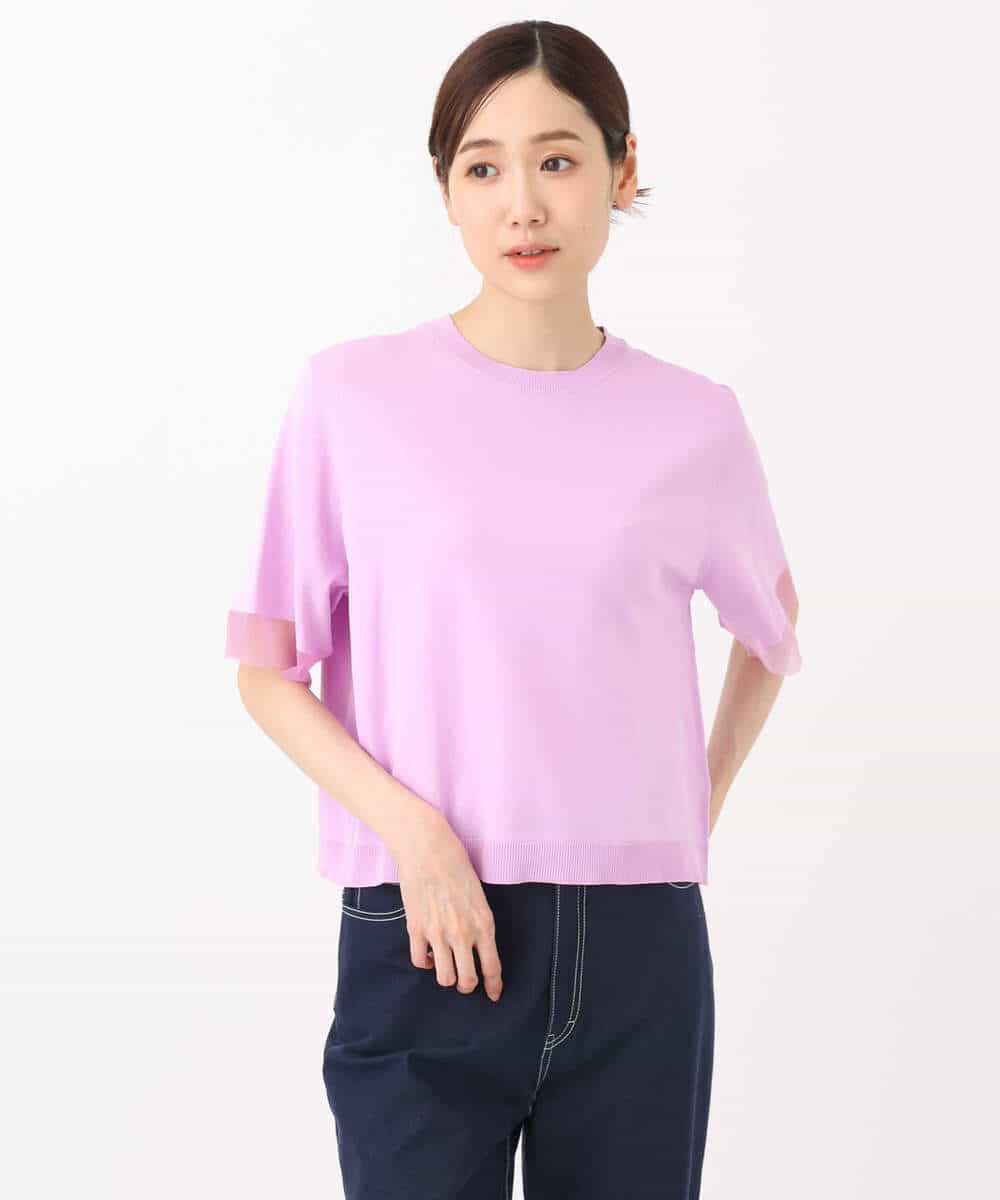 FKFHA52120 MK MICHEL KLEIN(MK ミッシェルクラン) 袖シアークロップドニット/接触冷感/UVカット/洗える ホワイト