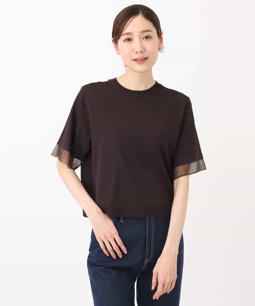 FKFHA52120 MK MICHEL KLEIN(MK ミッシェルクラン) 袖シアークロップドニット/接触冷感/UVカット/洗える ホワイト