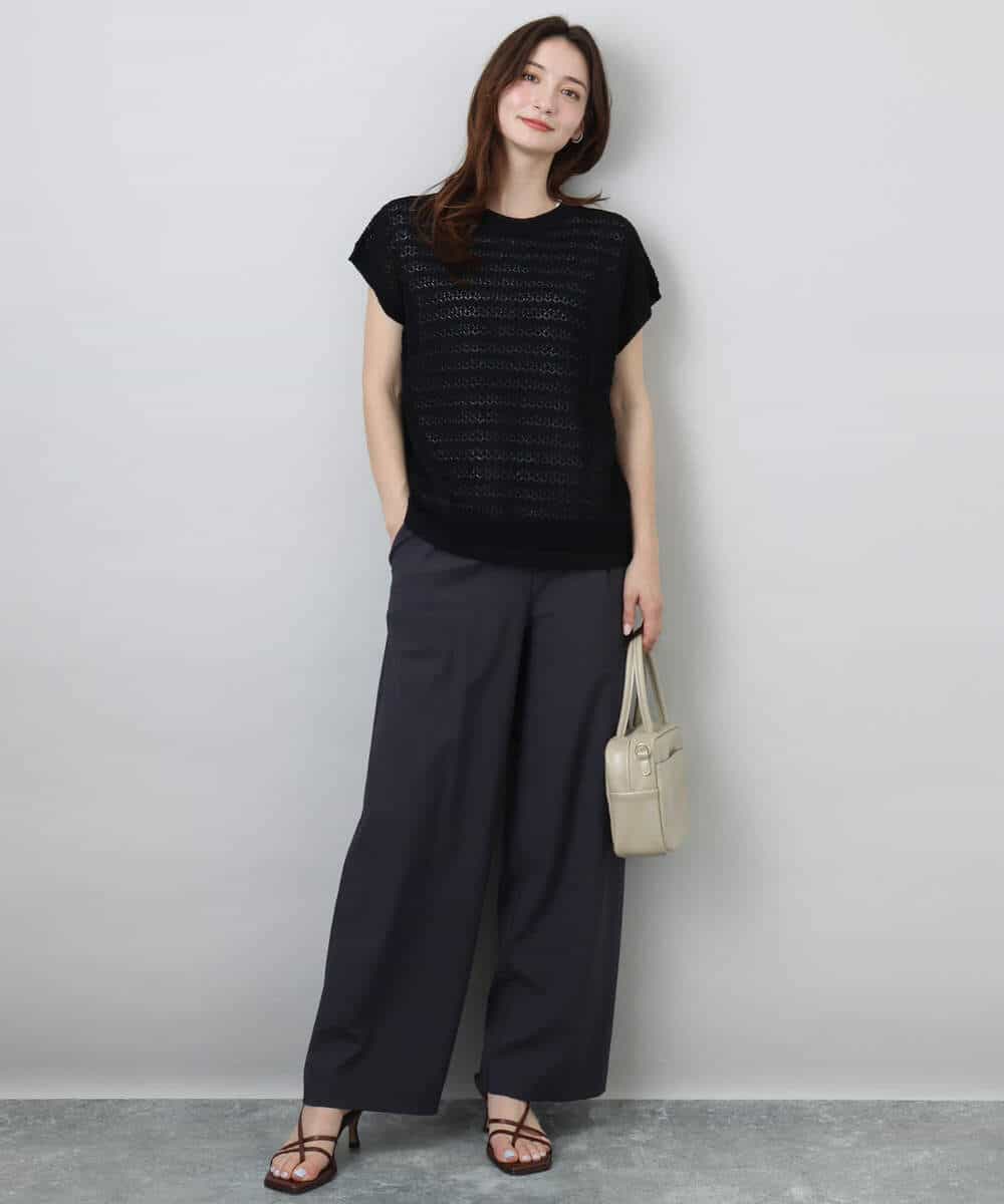 FKFHA56150 MK MICHEL KLEIN(MK ミッシェルクラン) ボーダー透かし編みニット×タンクトップ/洗える ベージュ
