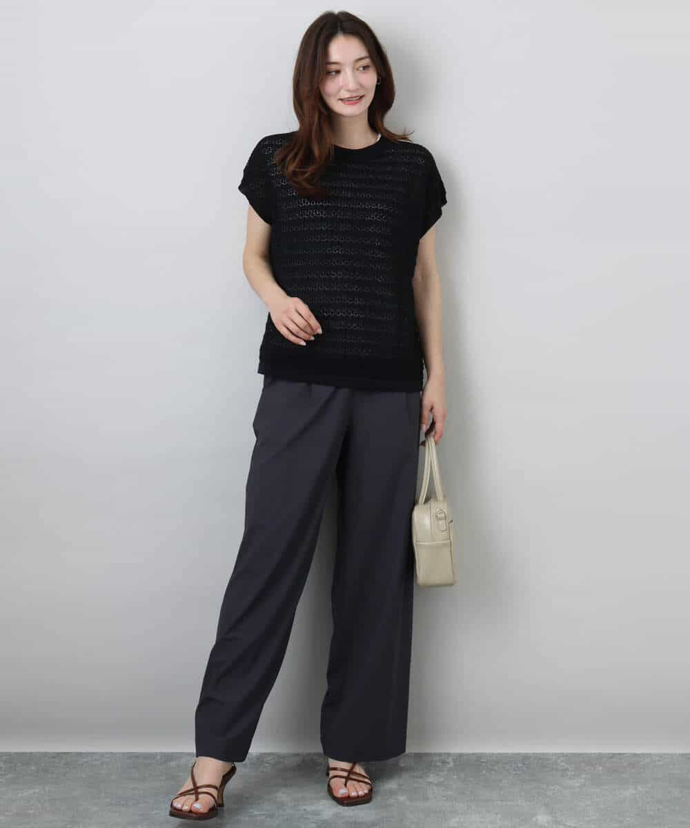 FKFHA56150 MK MICHEL KLEIN(MK ミッシェルクラン) ボーダー透かし編みニット×タンクトップ/洗える ベージュ