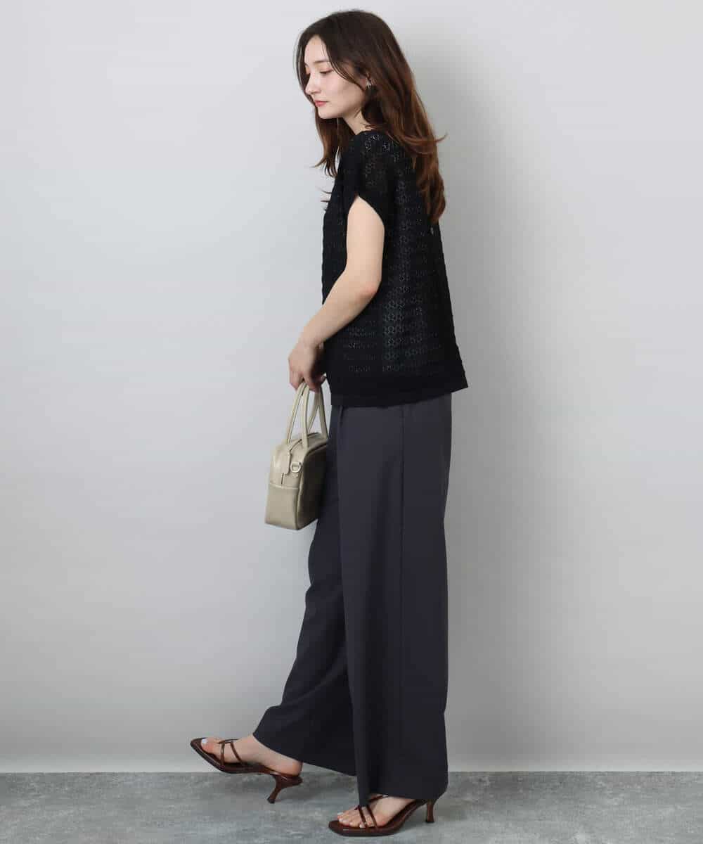 FKFHA56150 MK MICHEL KLEIN(MK ミッシェルクラン) ボーダー透かし編みニット×タンクトップ/洗える ベージュ