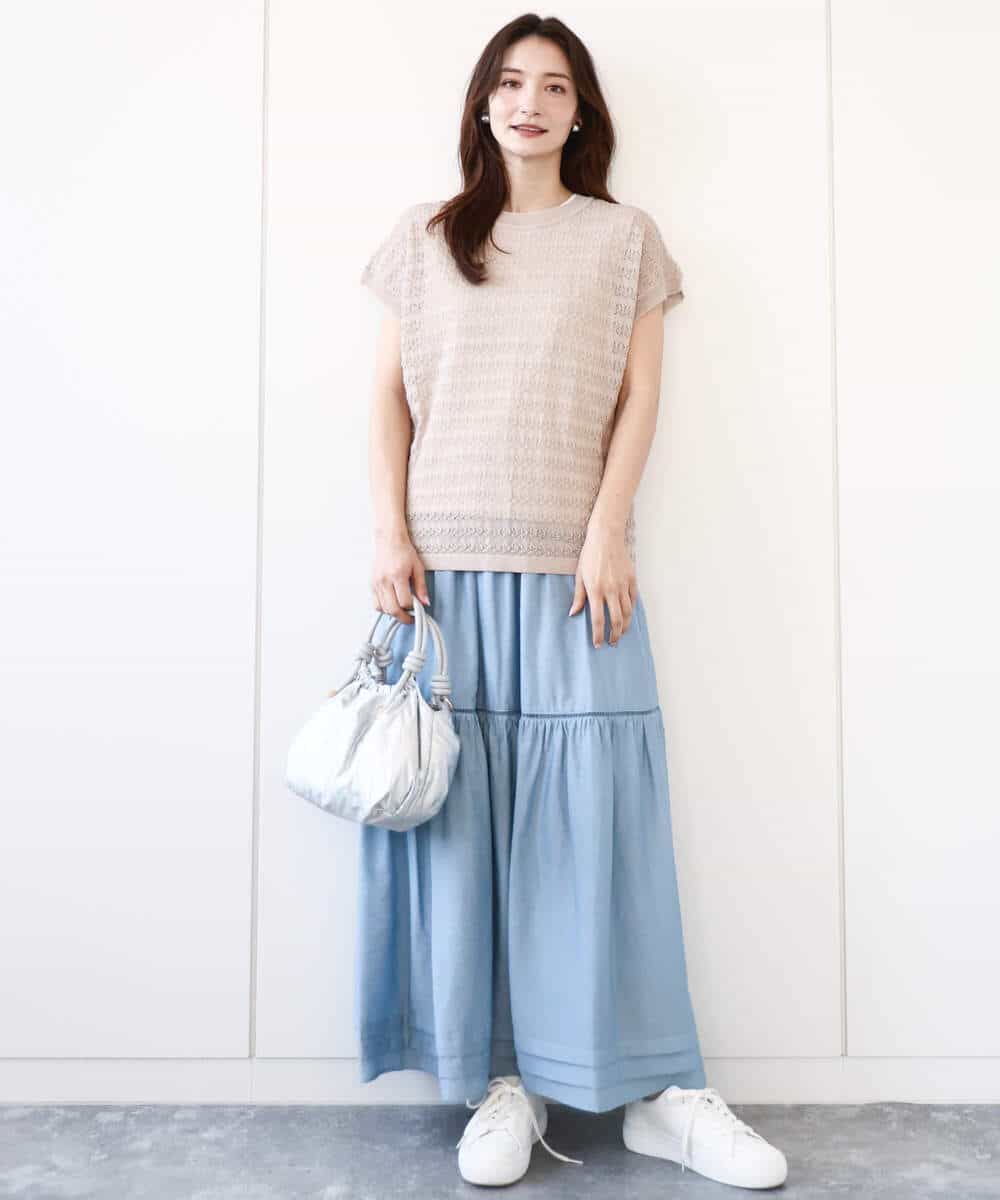 FKFHA56150 MK MICHEL KLEIN(MK ミッシェルクラン) ボーダー透かし編みニット×タンクトップ/洗える ベージュ