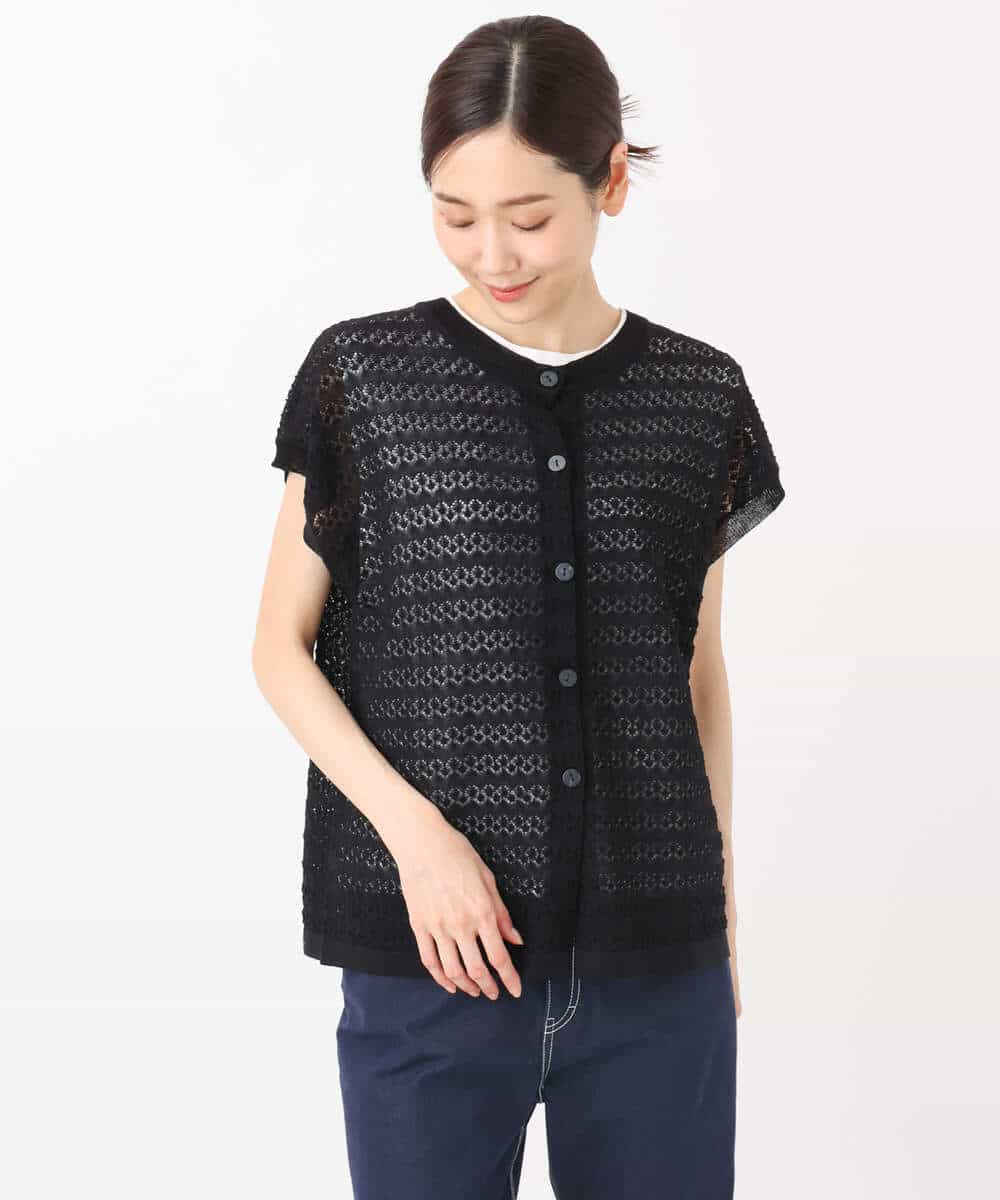 FKFHA56150 MK MICHEL KLEIN(MK ミッシェルクラン) ボーダー透かし編みニット×タンクトップ/洗える ベージュ