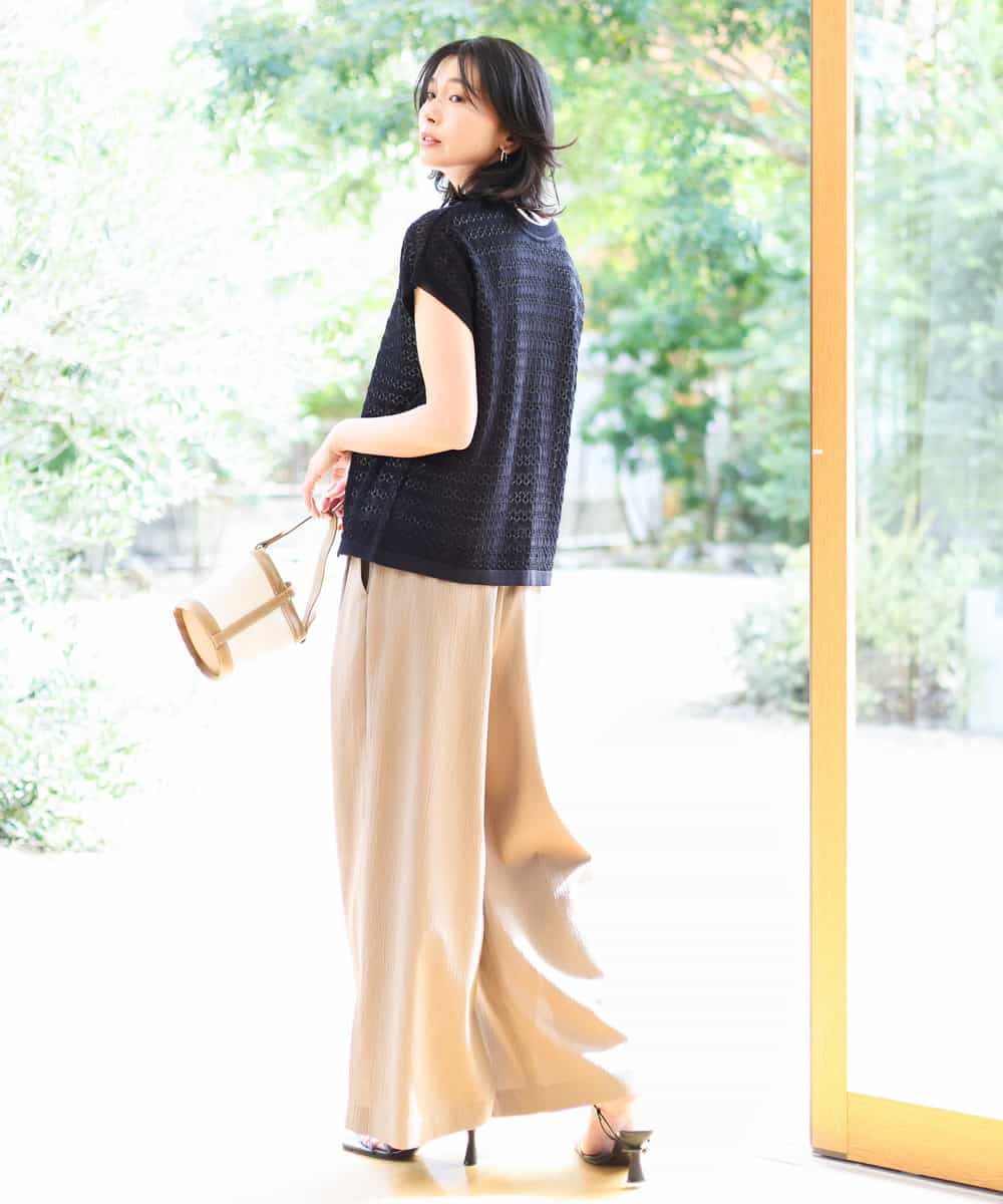 FKFHA56150 MK MICHEL KLEIN(MK ミッシェルクラン) ボーダー透かし編みニット×タンクトップ/洗える ベージュ