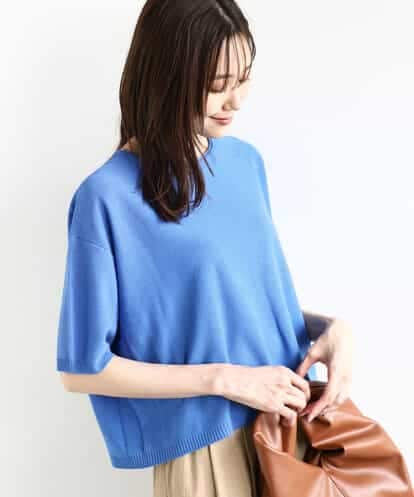 MK MICHEL KLEIN(MK ミッシェルクラン) 五分袖サマーニット ブルー/青 38