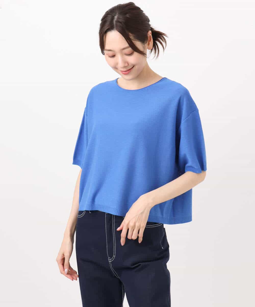 FKFHA60110 MK MICHEL KLEIN(MK ミッシェルクラン) 五分袖サマーニット ブルー