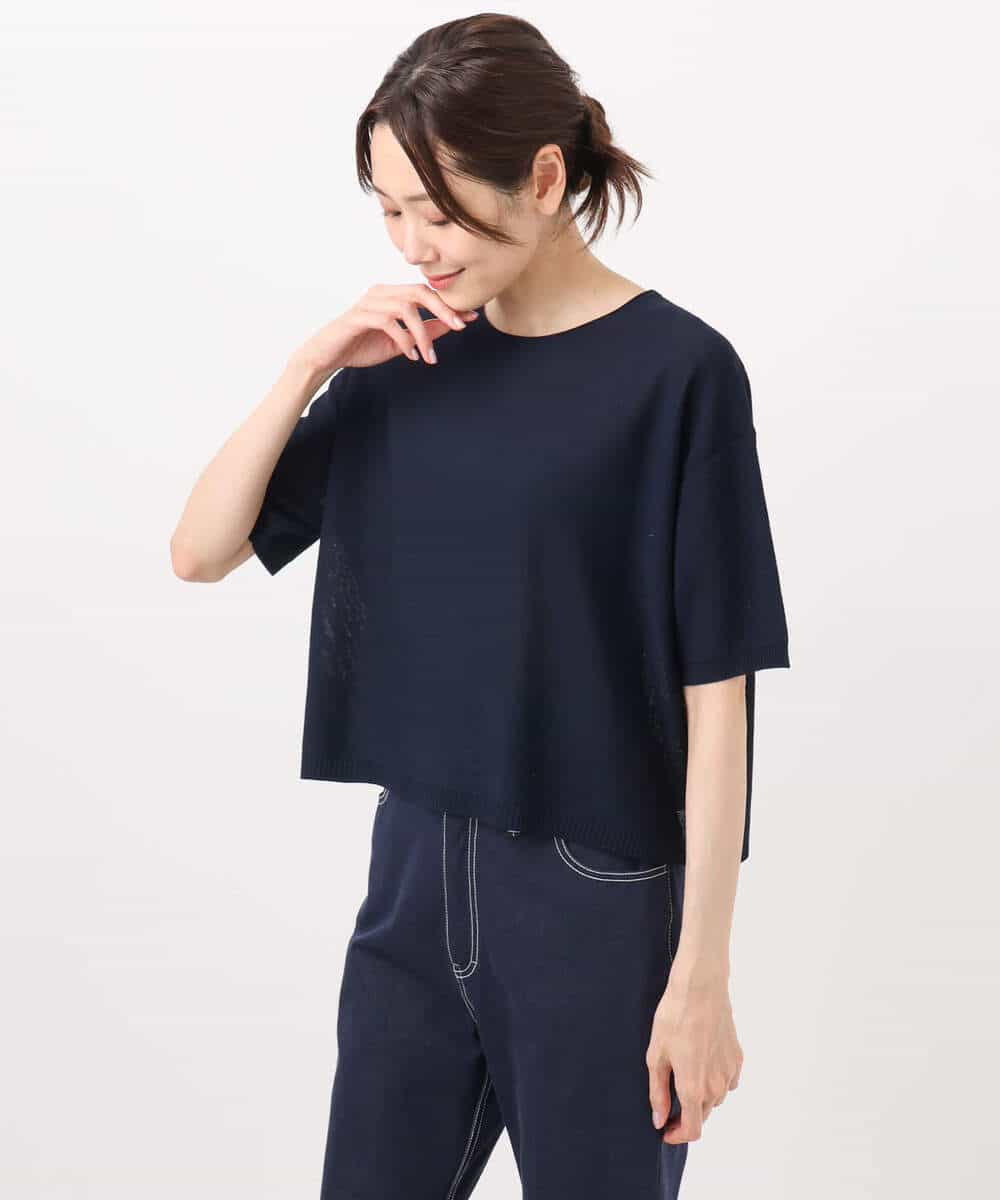 FKFHA60110 MK MICHEL KLEIN(MK ミッシェルクラン) 五分袖サマーニット ブルー
