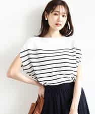 FKFHA62130 MK MICHEL KLEIN(MK ミッシェルクラン) Vネックボーダー柄ニット/UVカット/洗える ブルー