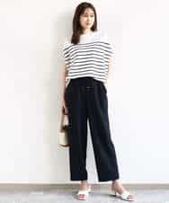 FKFHA62130 MK MICHEL KLEIN(MK ミッシェルクラン) Vネックボーダー柄ニット/UVカット/洗える ブルー