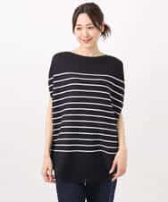 FKFHA62130 MK MICHEL KLEIN(MK ミッシェルクラン) Vネックボーダー柄ニット/UVカット/洗える ブルー