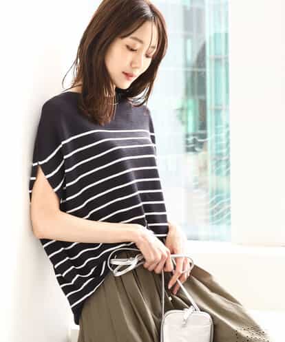 MK MICHEL KLEIN(MK ミッシェルクラン) Vネックボーダー柄ニット/UVカット/洗える ネイビー/紺 38