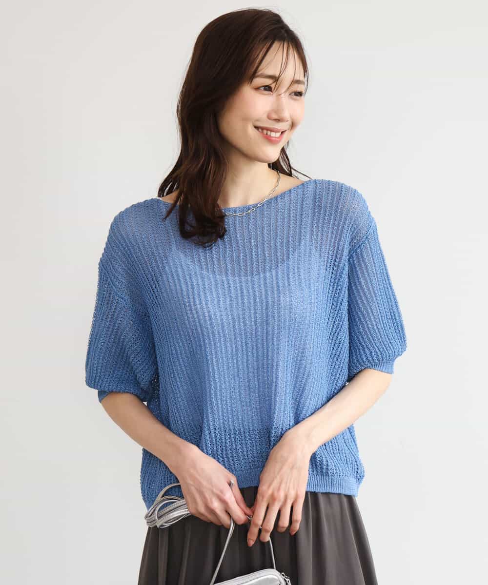 FKFHD60130 MK MICHEL KLEIN(MK ミッシェルクラン) [洗える]クロップド丈シアーリブニット ブルー