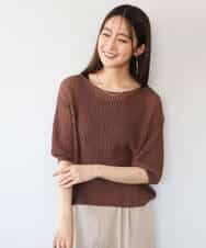 FKFHD60130 MK MICHEL KLEIN(MK ミッシェルクラン) [洗える]クロップド丈シアーリブニット ブルー