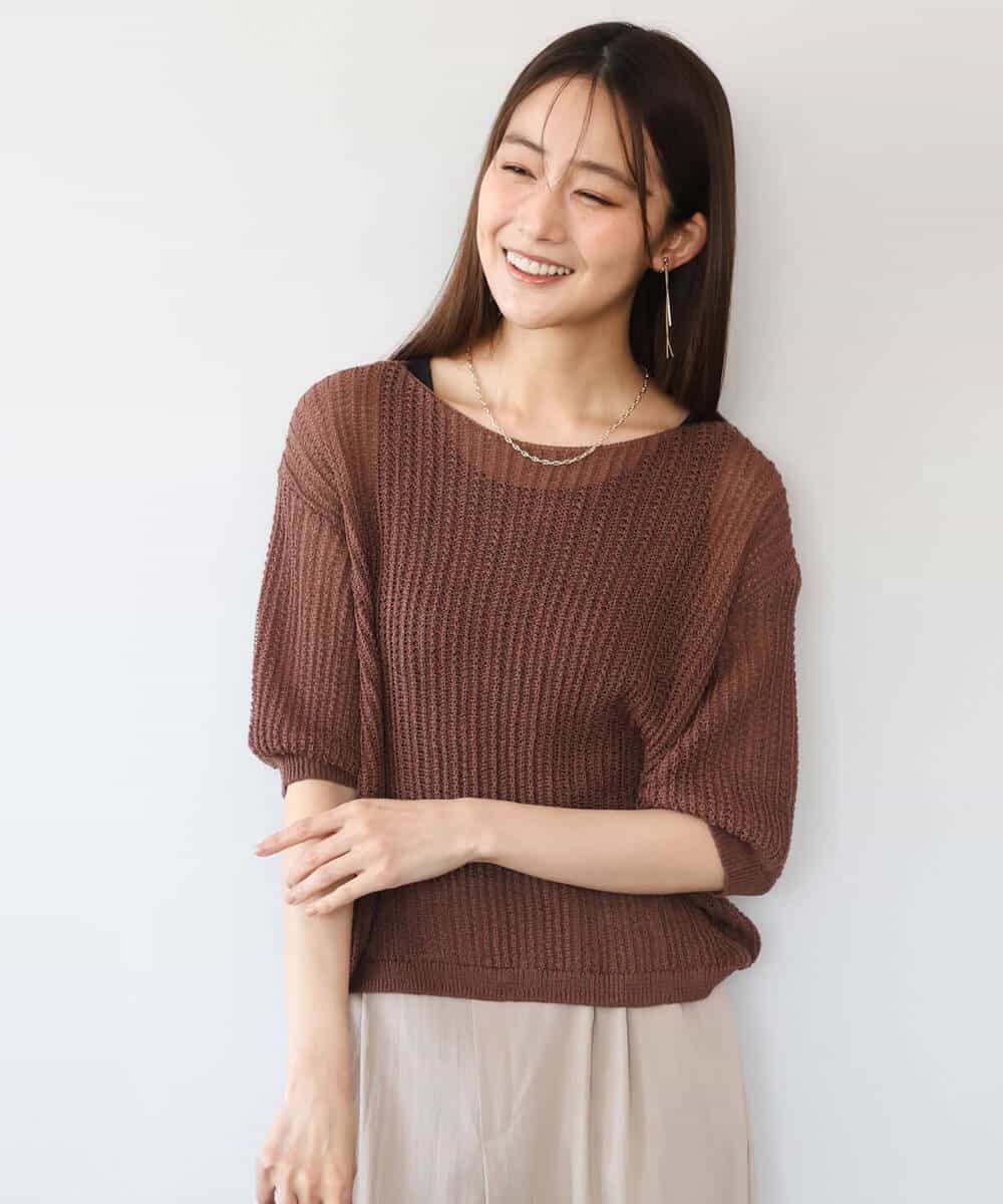 FKFHD60130 MK MICHEL KLEIN(MK ミッシェルクラン) [洗える]クロップド丈シアーリブニット ブルー