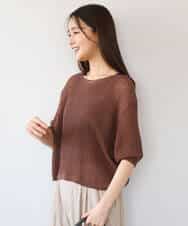 FKFHD60130 MK MICHEL KLEIN(MK ミッシェルクラン) [洗える]クロップド丈シアーリブニット ブルー