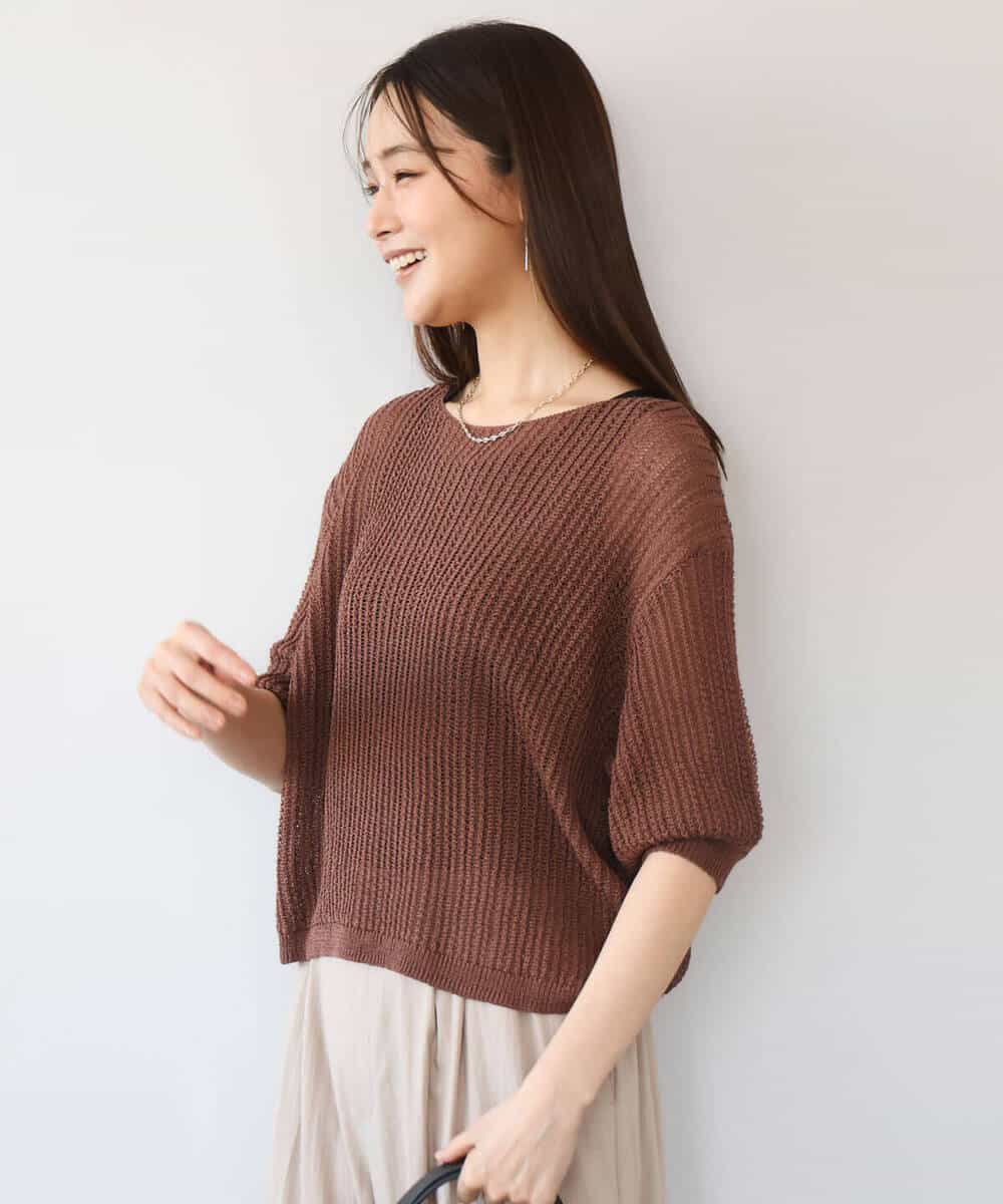 FKFHD60130 MK MICHEL KLEIN(MK ミッシェルクラン) [洗える]クロップド丈シアーリブニット ブルー