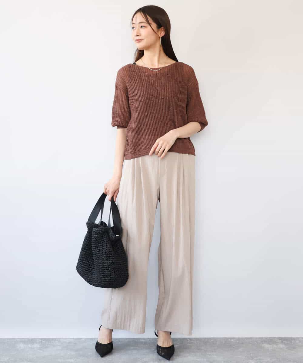 FKFHD60130 MK MICHEL KLEIN(MK ミッシェルクラン) [洗える]クロップド丈シアーリブニット ブルー