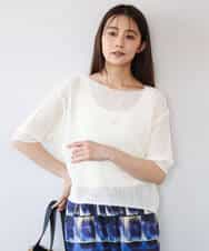 FKFHD60130 MK MICHEL KLEIN(MK ミッシェルクラン) [洗える]クロップド丈シアーリブニット ブルー