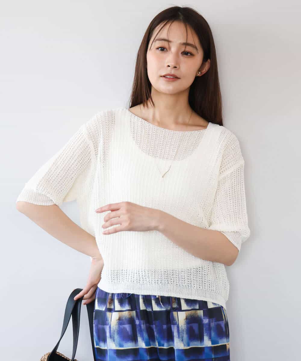 FKFHD60130 MK MICHEL KLEIN(MK ミッシェルクラン) [洗える]クロップド丈シアーリブニット ブルー