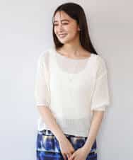 FKFHD60130 MK MICHEL KLEIN(MK ミッシェルクラン) [洗える]クロップド丈シアーリブニット ブルー