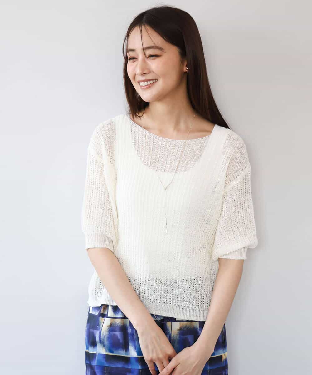 FKFHD60130 MK MICHEL KLEIN(MK ミッシェルクラン) [洗える]クロップド丈シアーリブニット ブルー