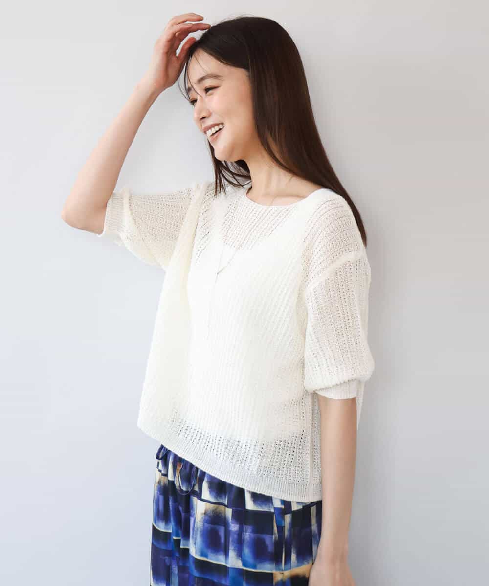 FKFHD60130 MK MICHEL KLEIN(MK ミッシェルクラン) [洗える]クロップド丈シアーリブニット ブルー