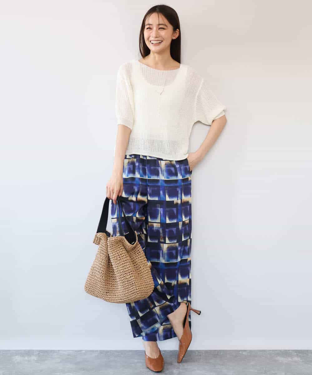 FKFHD60130 MK MICHEL KLEIN(MK ミッシェルクラン) [洗える]クロップド丈シアーリブニット ブルー