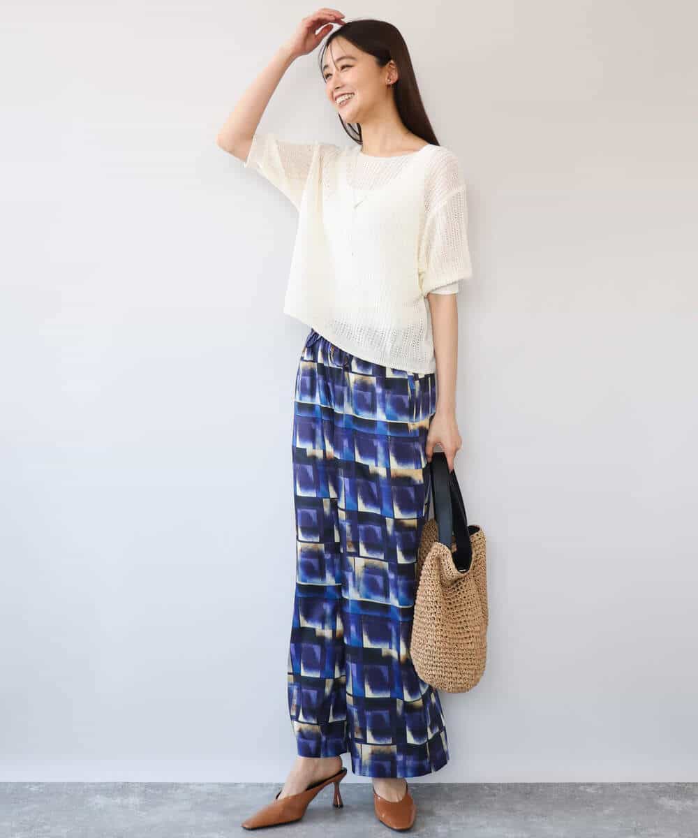 FKFHD60130 MK MICHEL KLEIN(MK ミッシェルクラン) [洗える]クロップド丈シアーリブニット ブルー