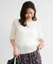 FKFHD60130 MK MICHEL KLEIN(MK ミッシェルクラン) [洗える]クロップド丈シアーリブニット ブルー