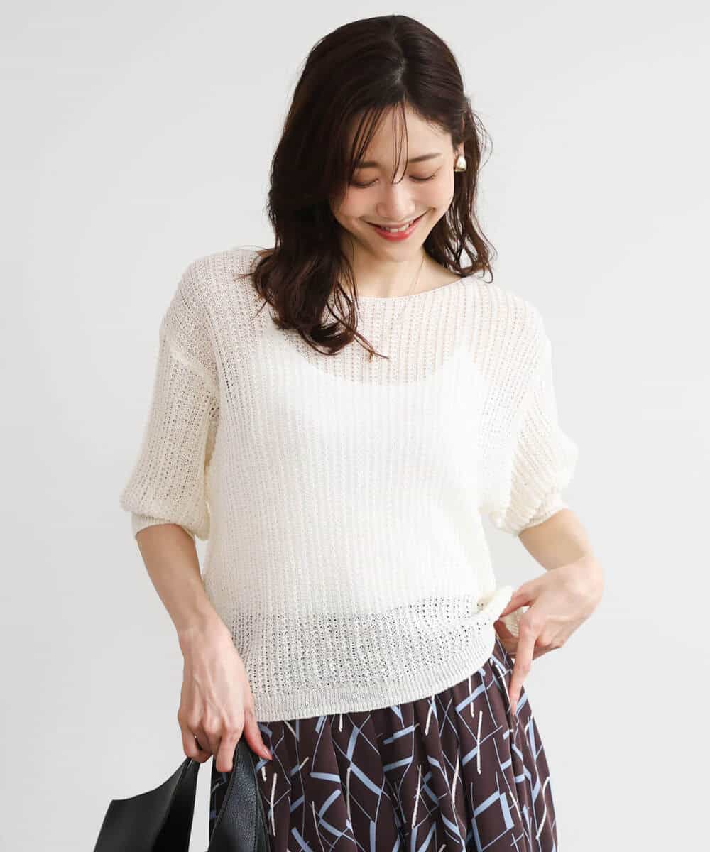 FKFHD60130 MK MICHEL KLEIN(MK ミッシェルクラン) [洗える]クロップド丈シアーリブニット ブルー